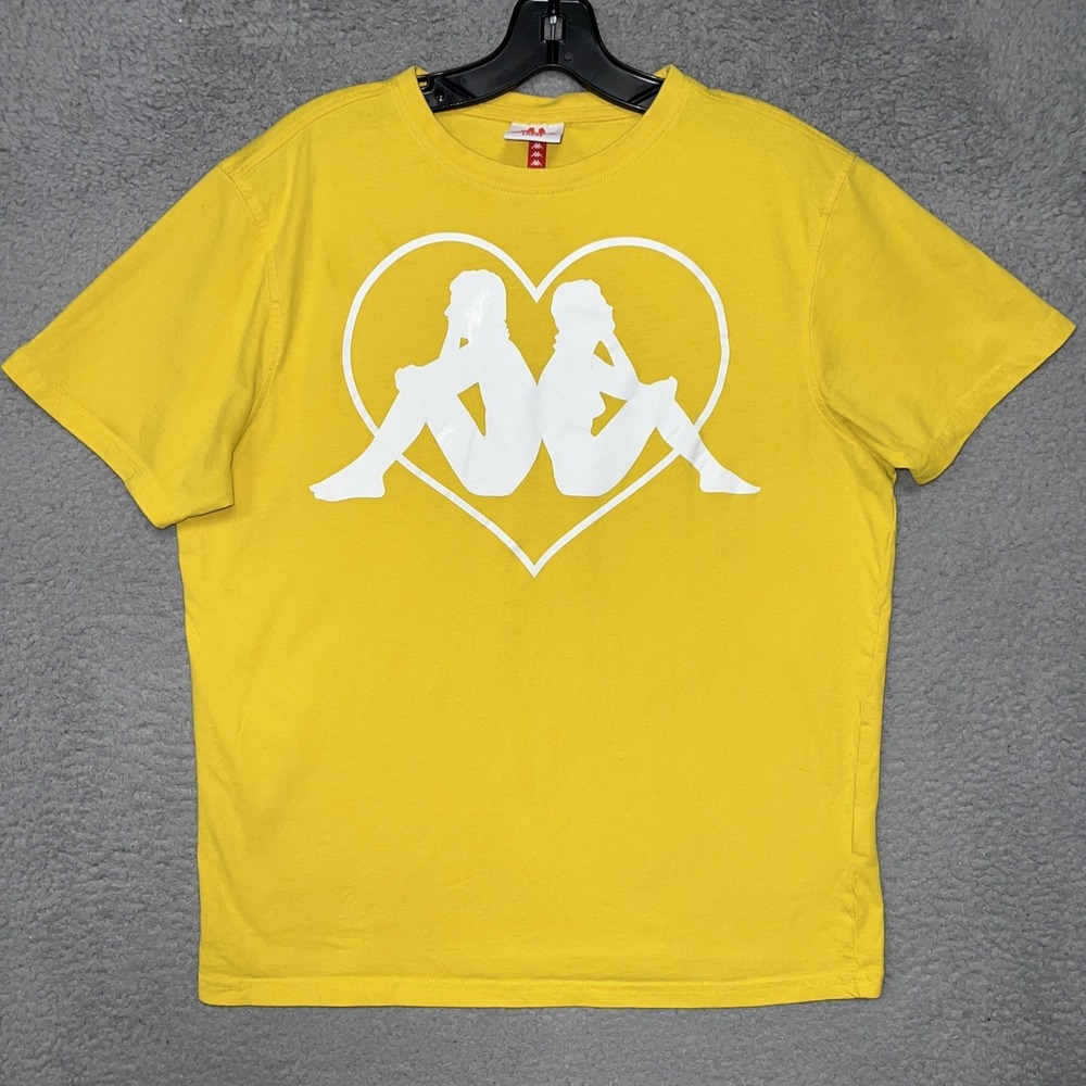 Kappa T Shirt Men's Size L Yellow Lovers Omini Logo Heart Shape Retro Tee Y2k